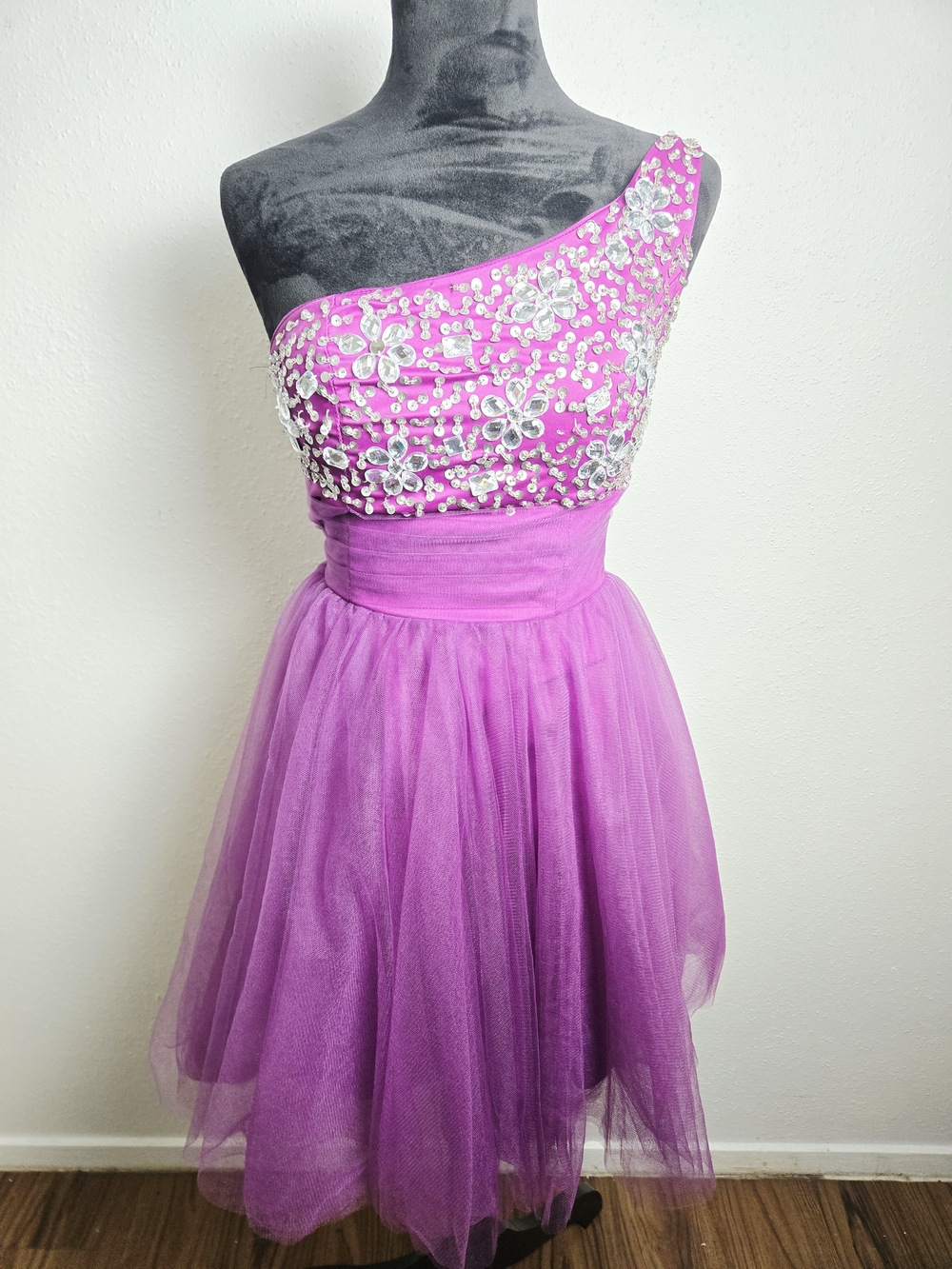 One-Shoulder People Sequin Tulle Party Dress Small